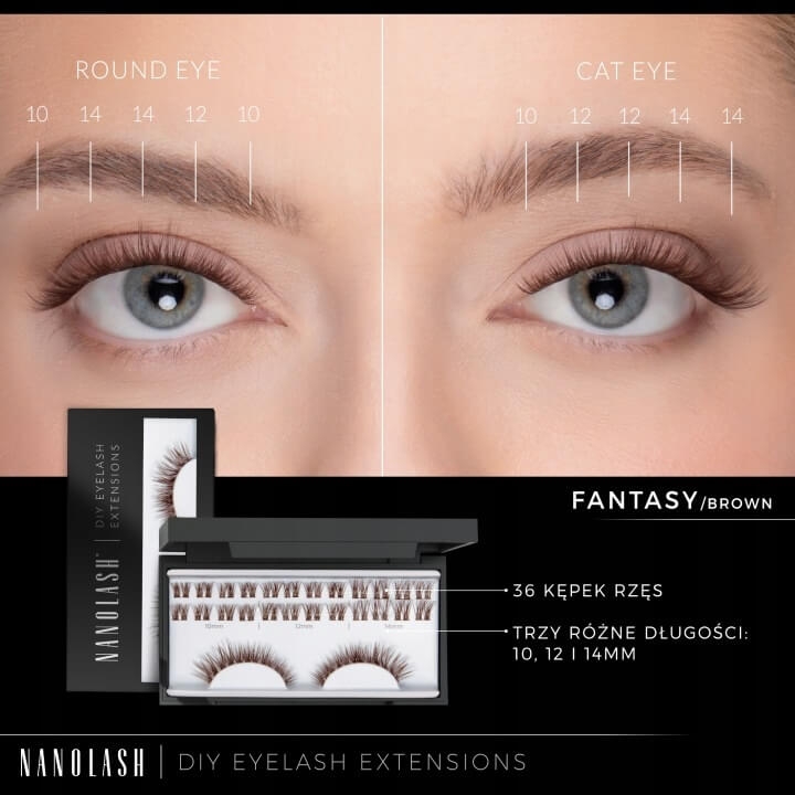 Nanolash diy eyelash extensions Rzęsy bondingowe w kępkach 36 szt fantasy brown.jpg