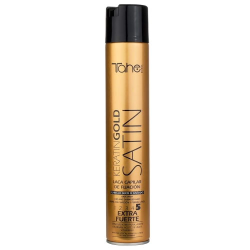 Tahe keratin gold satin 5 Bardzo mocny lakier do włosów suchych i zniszczonych 400ml