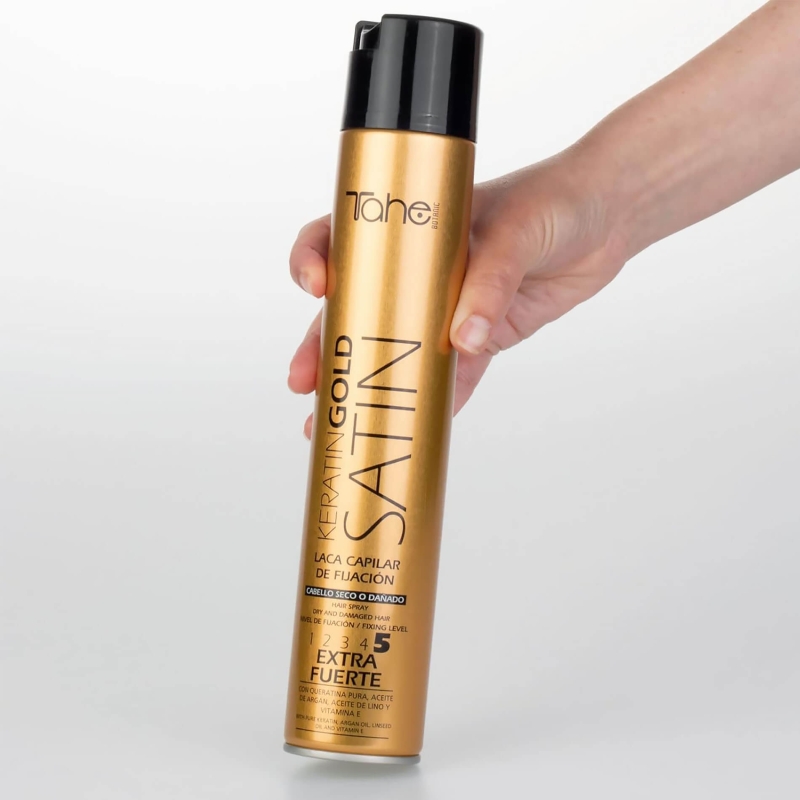 Tahe keratin gold satin Bardzo mocny lakier do włosów suchych i zniszczonych 400ml.jpg