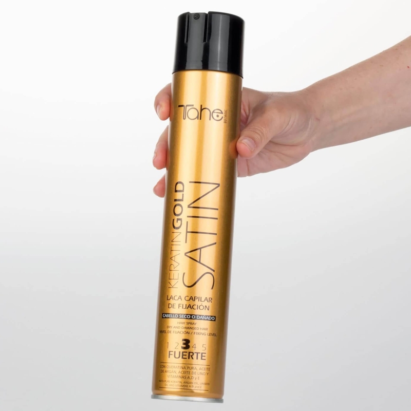 Tahe keratin gold satin Mocny lakier do włosów suchych i zniszczonych 400ml.jpg