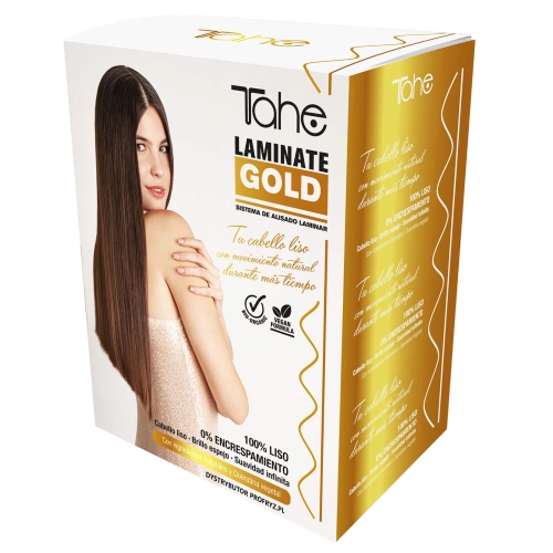Tahe laminate gold bioplastia pack Zestaw do włosów po zabiegu  Szampon 300ml Maska 300ml Krem do stylizacji 100ml