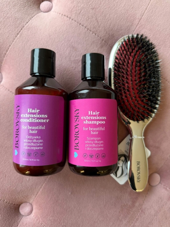 Borovsky hair extensions Zestaw do włosów przedłużanych Szampon 300ml Odżywka 300ml Szczotka.jpg