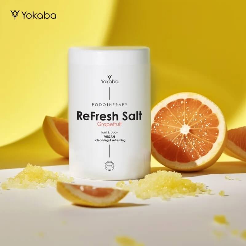 Yokaba podotherapy refresh grapefruit Myjąco-odświeżająca sól do stóp 1000ml.jpg