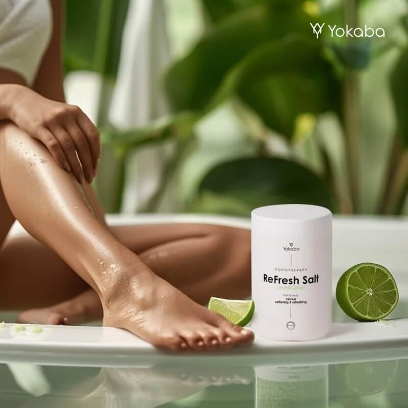 Yokaba podotherapy refresh Myjąco-odświeżająca sól do kąpieli lime & ginger 1000ml.jpg