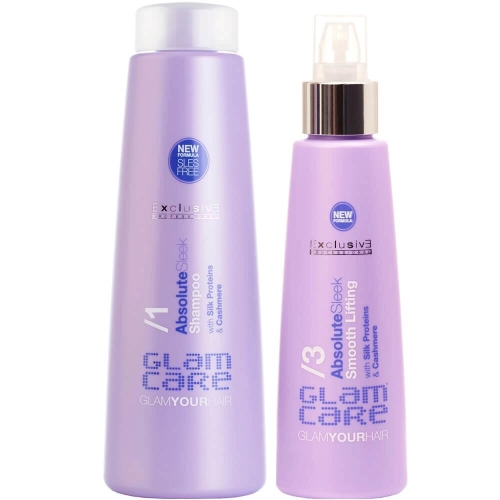Exclusive absolute sleek Zestaw wygładzający do włosów Szampon 250ml Krem w sprayu 150ml.jpg