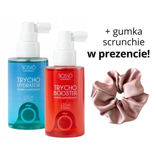 Bosko Zestaw Wcierka pobudzająca trychobooster 125ml Wcierka nawilżająca trychohydrator 125ml + scrunchie