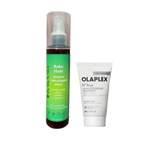 Zestaw Wcierka pobudzająca włosy z kofeiną Borovsky Baby Hair 150ml + Maska odbudowująca Olaplex no.3 plus 30ml