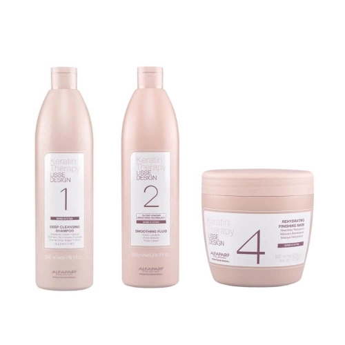 Alfaparf lisse design Zestaw do keratynowego prostowania włosów Szampon 500ml Keratyna 500ml Maska 500ml 