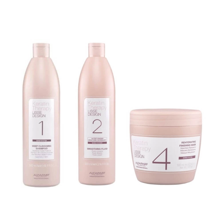 Alfaparf lisse design Zestaw do keratynowego prostowania włosów Szampon 500ml Keratyna 500ml Maska 500ml.jpg